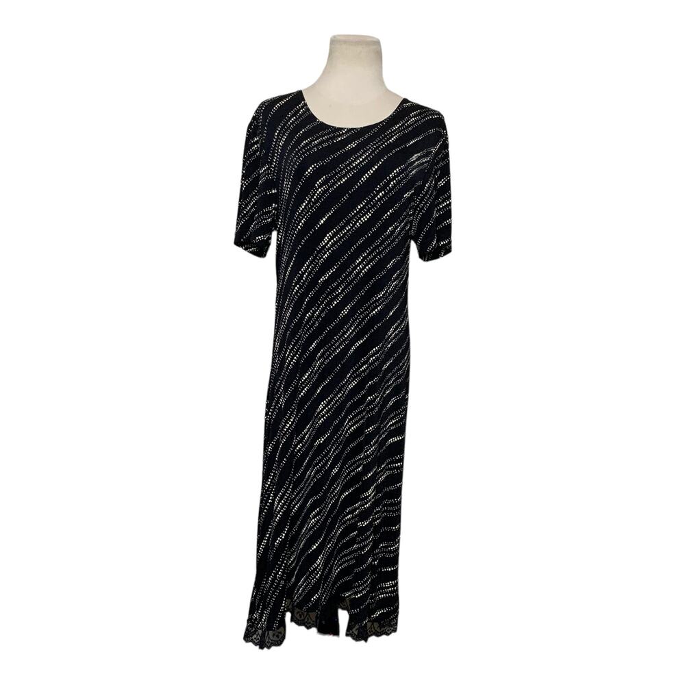 Jazz II black cream print short sleeves midi dress size M